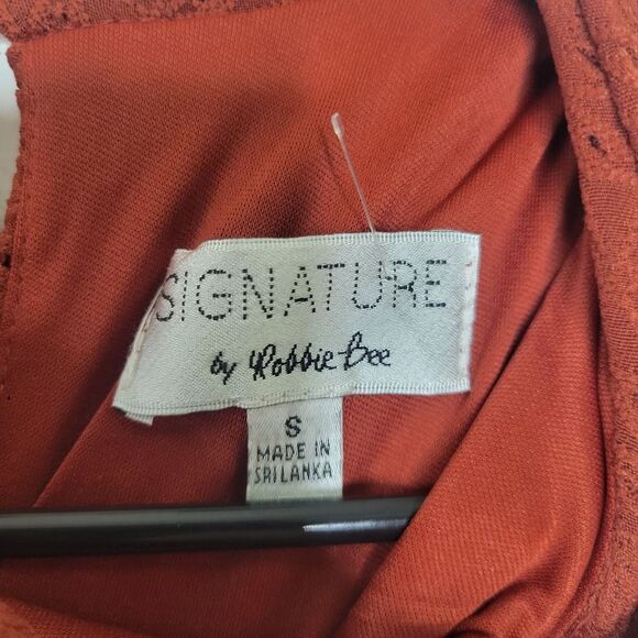 Signature by Robbie Bee Rust Perforated Sleeveless Tied Closure A-Line Dress - Picture 4 of 11